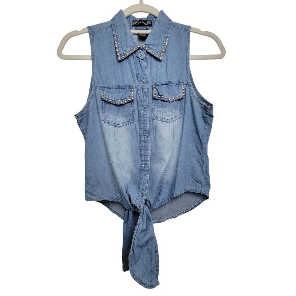 Red Snap Factory Faded Tank Blouse With Collar And Pocket Detail XS